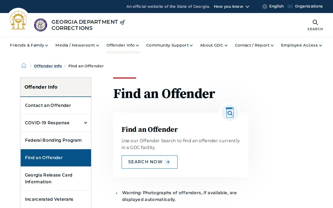 Official Georgia Department of Corrections offender search for state custody records
